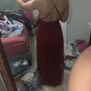 Low cut red dress